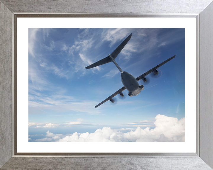 RAF A400M in flight Photo Print Royal Air Force Aircraft Wall Art Aviation Decor Poster Posters, Prints, & Visual Artwork Hampshire Prints 10 x 8 Silver Frame Yes