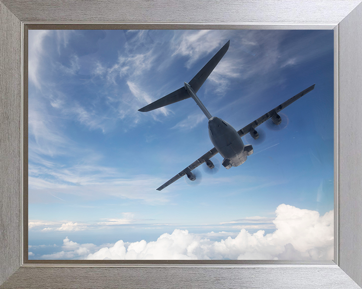 RAF A400M in flight Photo Print Royal Air Force Aircraft Wall Art Aviation Decor Poster Posters, Prints, & Visual Artwork Hampshire Prints 10 x 8 Silver Frame No