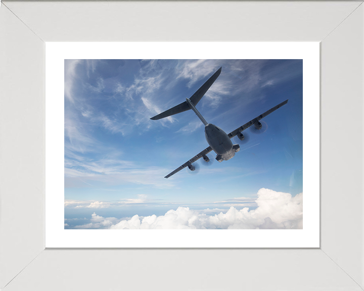 RAF A400M in flight Photo Print Royal Air Force Aircraft Wall Art Aviation Decor Poster Posters, Prints, & Visual Artwork Hampshire Prints 10 x 8 White Frame Yes