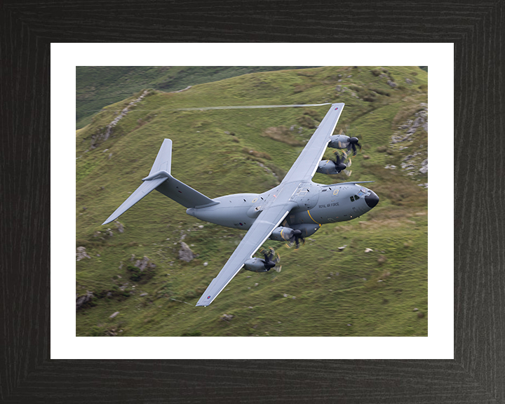 RAF Atlas A400M in flight over Wales Photo Print Royal Air Force Aircraft Wall Art Aviation Decor Posters, Prints, & Visual Artwork Hampshire Prints 10 x 8 Black Frame Yes
