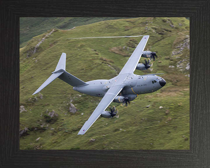 RAF Atlas A400M in flight over Wales Photo Print Royal Air Force Aircraft Wall Art Aviation Decor Posters, Prints, & Visual Artwork Hampshire Prints 10 x 8 Black Frame No