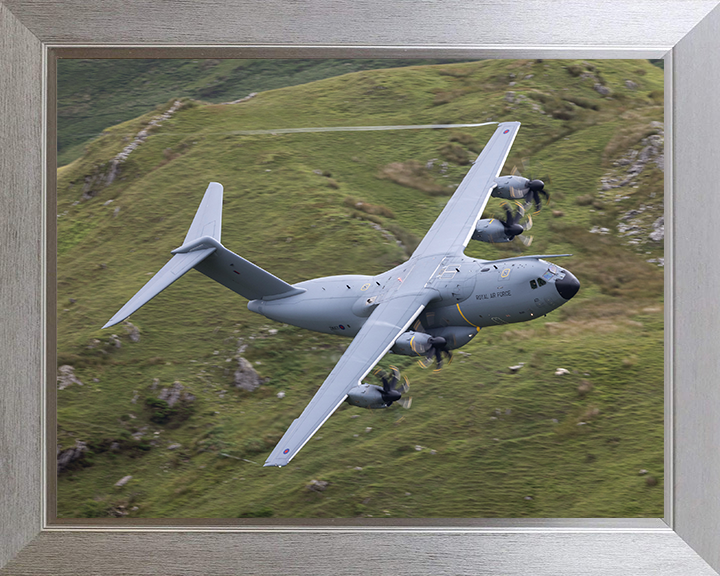 RAF Atlas A400M in flight over Wales Photo Print Royal Air Force Aircraft Wall Art Aviation Decor Posters, Prints, & Visual Artwork Hampshire Prints 10 x 8 Silver Frame No