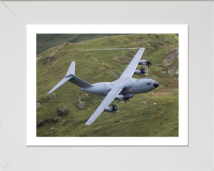 RAF Atlas A400M in flight over Wales Photo Print Royal Air Force Aircraft Wall Art Aviation Decor Posters, Prints, & Visual Artwork Hampshire Prints 10 x 8 White Frame Yes