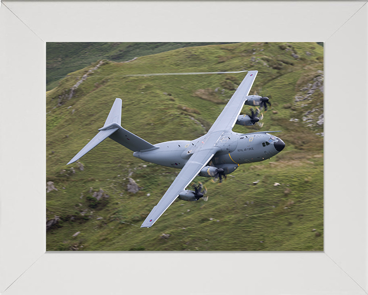 RAF Atlas A400M in flight over Wales Photo Print Royal Air Force Aircraft Wall Art Aviation Decor Posters, Prints, & Visual Artwork Hampshire Prints 10 x 8 White Frame No