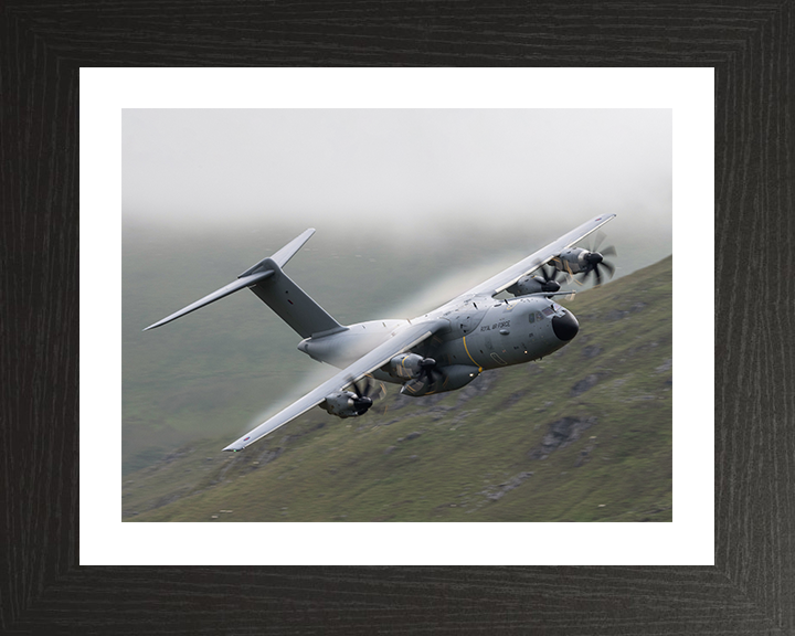 RAF Atlas A400M flying Photo Print Royal Air Force Aircraft Wall Art Aviation Decor Poster Posters, Prints, & Visual Artwork Hampshire Prints 10 x 8 Black Frame Yes