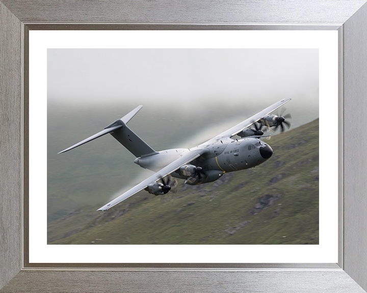 RAF Atlas A400M flying Photo Print Royal Air Force Aircraft Wall Art Aviation Decor Poster Posters, Prints, & Visual Artwork Hampshire Prints 10 x 8 Silver Frame Yes