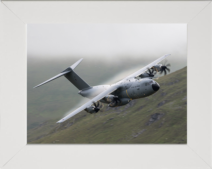 RAF Atlas A400M flying Photo Print Royal Air Force Aircraft Wall Art Aviation Decor Poster Posters, Prints, & Visual Artwork Hampshire Prints 10 x 8 White Frame No