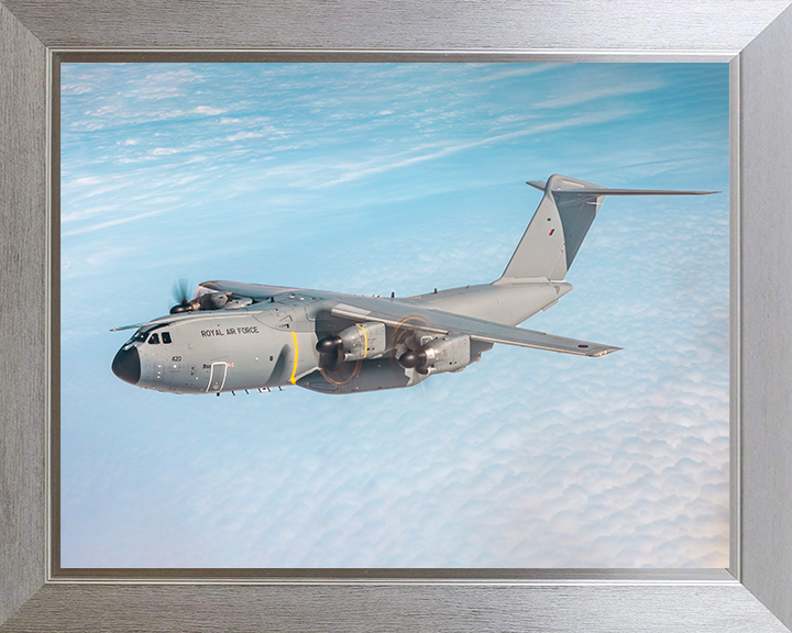 RAF Atlas C.1 A400M in flight Photo Print Royal Air Force Aircraft Wall Art Aviation Decor Posters, Prints, & Visual Artwork Hampshire Prints 10 x 8 Silver Frame No