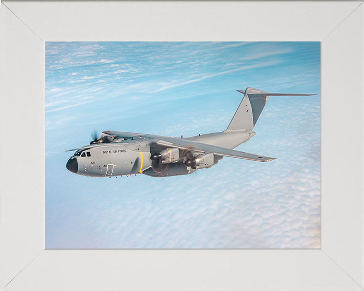 RAF Atlas C.1 A400M in flight Photo Print Royal Air Force Aircraft Wall Art Aviation Decor Posters, Prints, & Visual Artwork Hampshire Prints 10 x 8 White Frame No