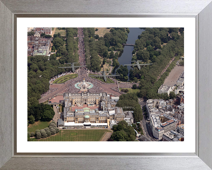 RAF C-130J Hercules over Buckingham Palace Photo Print Royal Air Force Aircraft Wall Art Aviation Decor Posters, Prints, & Visual Artwork Hampshire Prints 10 x 8 Silver Frame Yes