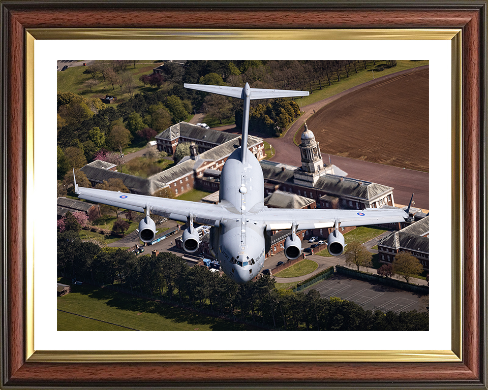 RAF C-17 Globemaster above RAF College Cranwell Photo Print Royal Air Force Aircraft Wall Art Poster Posters, Prints, & Visual Artwork Hampshire Prints 10 x 8 Classic Frame Yes