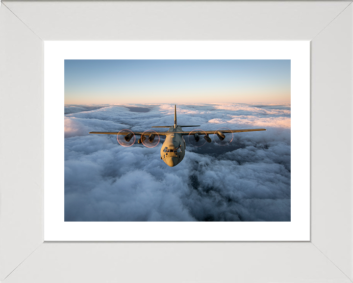 RAF C130J Hercules Flying above the Clouds 2018 Royal Air Force Aircraft Photo Print Wall Art Aviation Decor UK Posters, Prints, & Visual Artwork Hampshire Prints 10 x 8 White Frame Yes