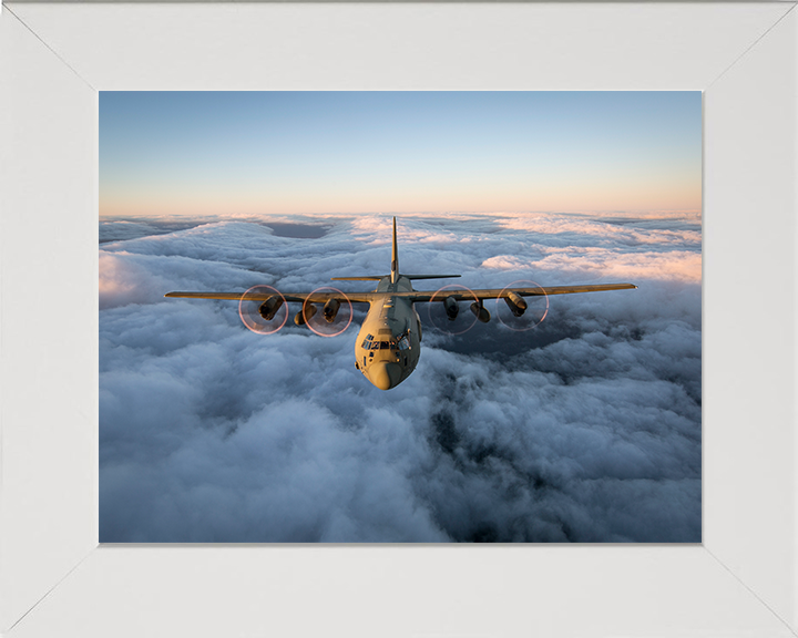 RAF C130J Hercules Flying above the Clouds 2018 Royal Air Force Aircraft Photo Print Wall Art Aviation Decor UK Posters, Prints, & Visual Artwork Hampshire Prints 10 x 8 White Frame No