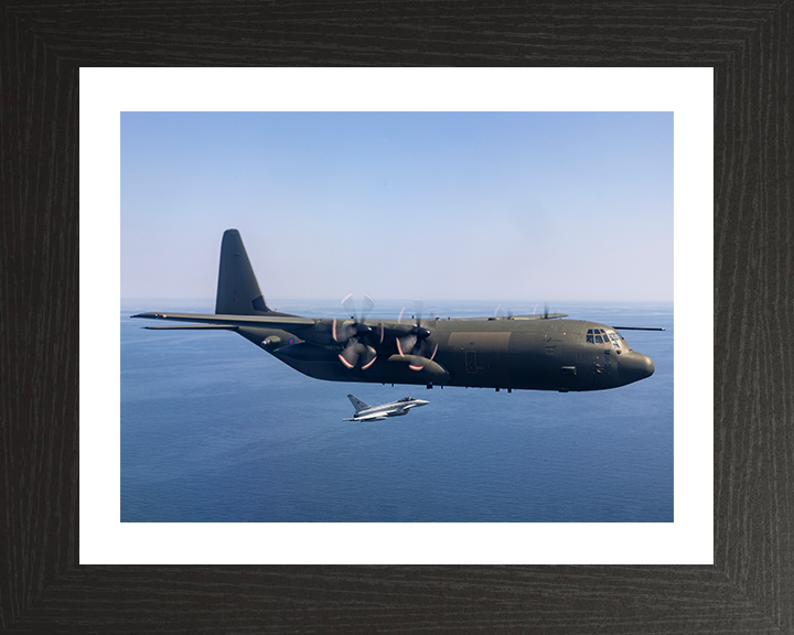 RAF C130J Hercules With Typhoon Jet 2023 Royal Air Force Aircraft Photo Print Wall Art Aviation Decor UK Posters, Prints, & Visual Artwork Hampshire Prints 10 x 8 Black Frame Yes