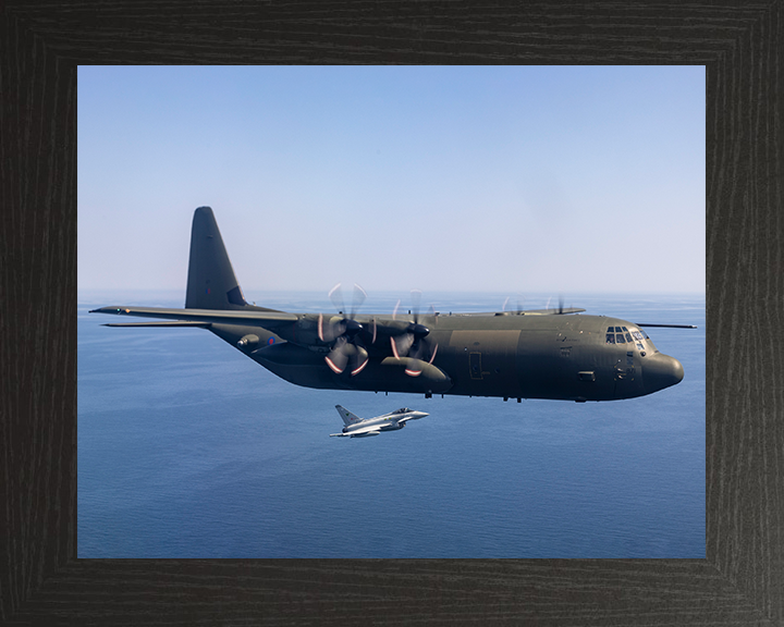 RAF C130J Hercules With Typhoon Jet 2023 Royal Air Force Aircraft Photo Print Wall Art Aviation Decor UK Posters, Prints, & Visual Artwork Hampshire Prints 10 x 8 Black Frame No