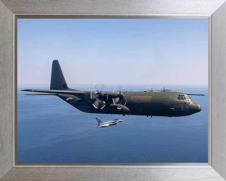 RAF C130J Hercules With Typhoon Jet 2023 Royal Air Force Aircraft Photo Print Wall Art Aviation Decor UK Posters, Prints, & Visual Artwork Hampshire Prints 10 x 8 Silver Frame No