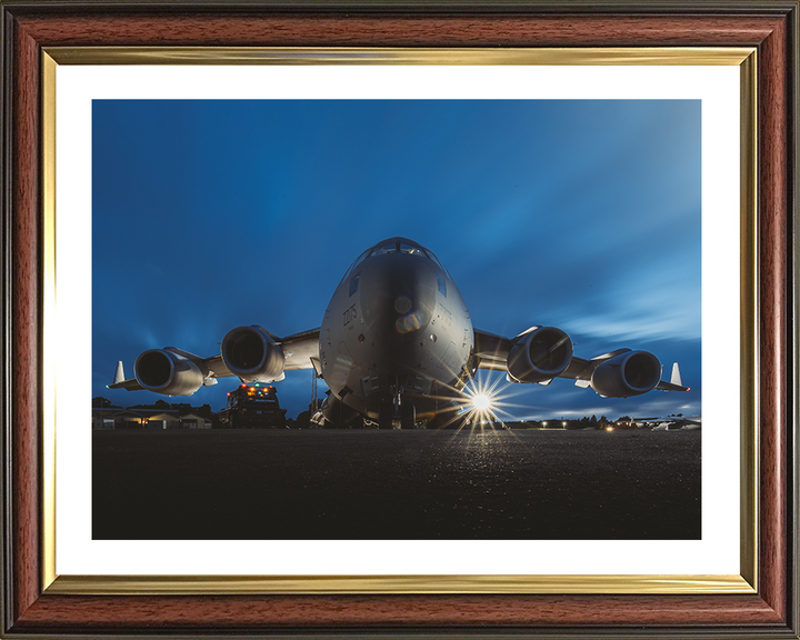 RAF C-17 Globemaster after dusk Photo Print Royal Air Force Aircraft Wall Art Aviation Decor Posters, Prints, & Visual Artwork Hampshire Prints 10 x 8 Classic Frame Yes
