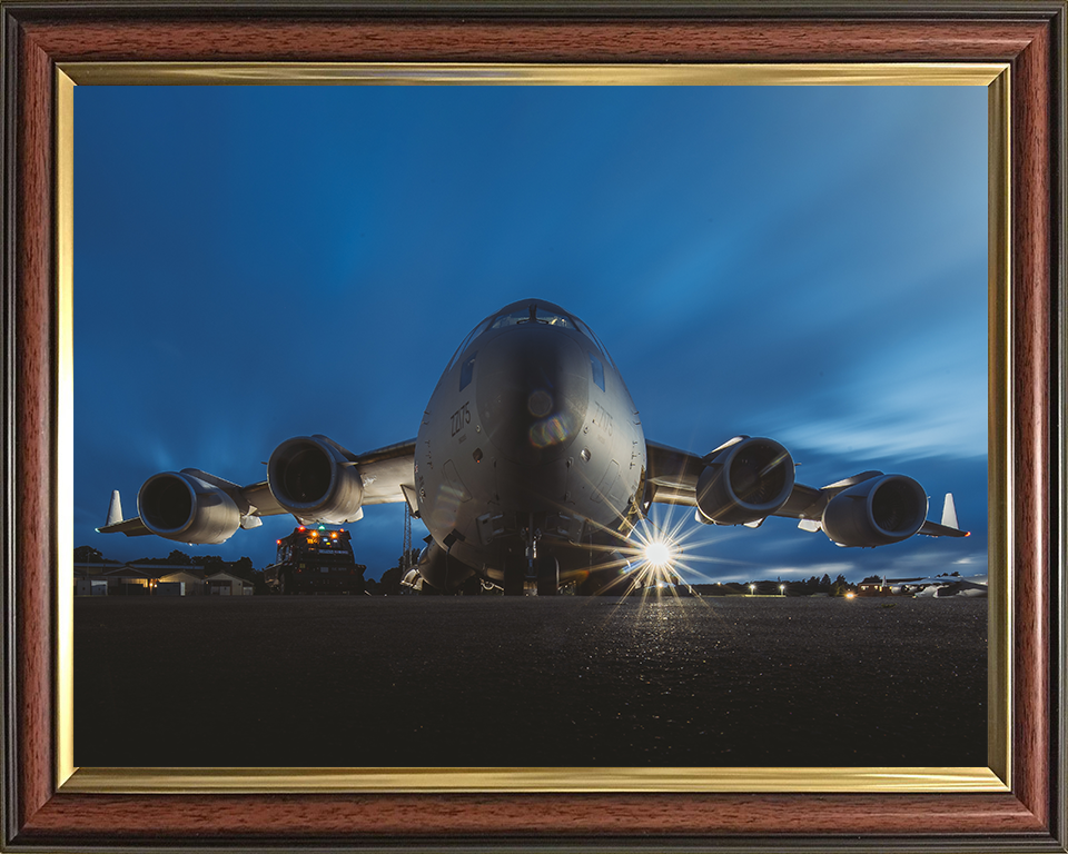 RAF C-17 Globemaster after dusk Photo Print Royal Air Force Aircraft Wall Art Aviation Decor Posters, Prints, & Visual Artwork Hampshire Prints 10 x 8 Classic Frame No