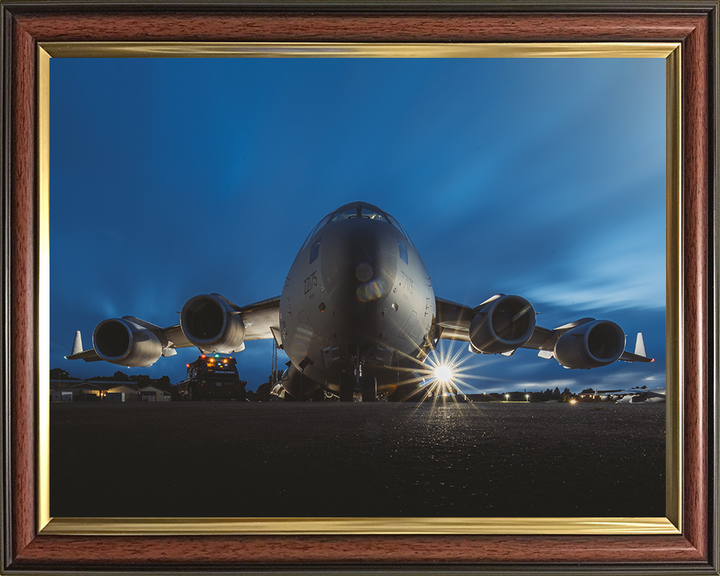 RAF C-17 Globemaster after dusk Photo Print Royal Air Force Aircraft Wall Art Aviation Decor Posters, Prints, & Visual Artwork Hampshire Prints 10 x 8 Classic Frame No