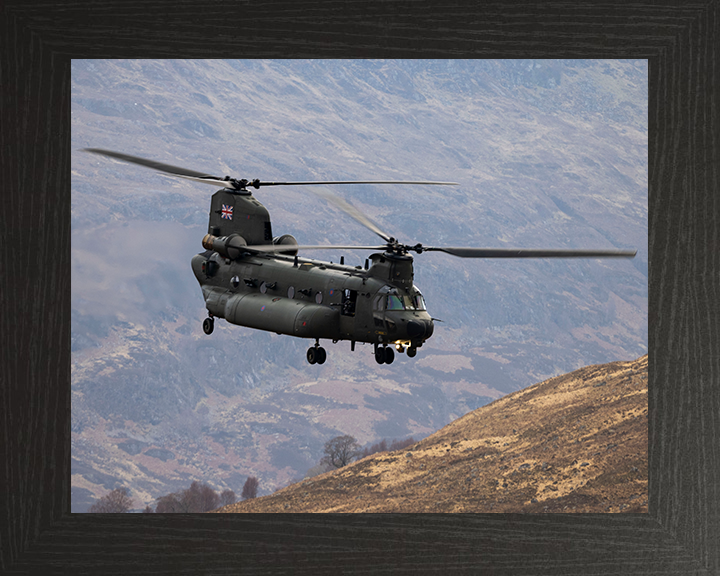 RAF Chinook Helicopter Flies Over The Highlands Photo Print Royal Air Force Aircraft Wall Art Aviation Decor Posters, Prints, & Visual Artwork Hampshire Prints 10 x 8 Black Frame No