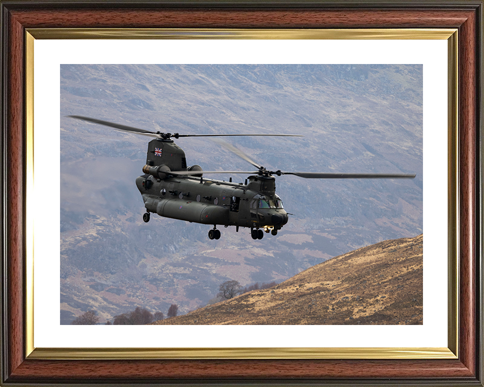 RAF Chinook Helicopter Flies Over The Highlands Photo Print Royal Air Force Aircraft Wall Art Aviation Decor Posters, Prints, & Visual Artwork Hampshire Prints 10 x 8 Classic Frame Yes