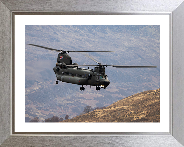 RAF Chinook Helicopter Flies Over The Highlands Photo Print Royal Air Force Aircraft Wall Art Aviation Decor Posters, Prints, & Visual Artwork Hampshire Prints 10 x 8 Silver Frame Yes