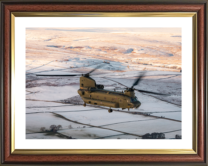 RAF Chinook Helicopter Flies Over Winter Countryside Photo Print Royal Air Force Aircraft Wall Art Aviation Decor Posters, Prints, & Visual Artwork Hampshire Prints 10 x 8 Classic Frame Yes