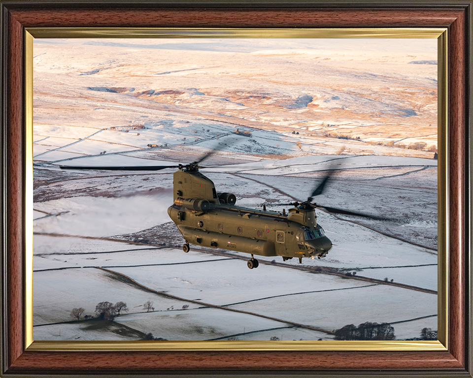 RAF Chinook Helicopter Flies Over Winter Countryside Photo Print Royal Air Force Aircraft Wall Art Aviation Decor Posters, Prints, & Visual Artwork Hampshire Prints 10 x 8 Classic Frame No