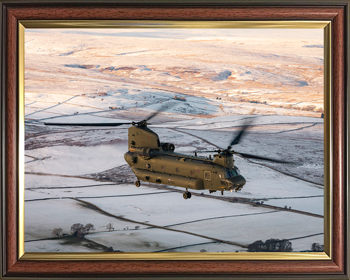 RAF Chinook Helicopter Flies Over Winter Countryside Photo Print Royal Air Force Aircraft Wall Art Aviation Decor Posters, Prints, & Visual Artwork Hampshire Prints 10 x 8 Classic Frame No