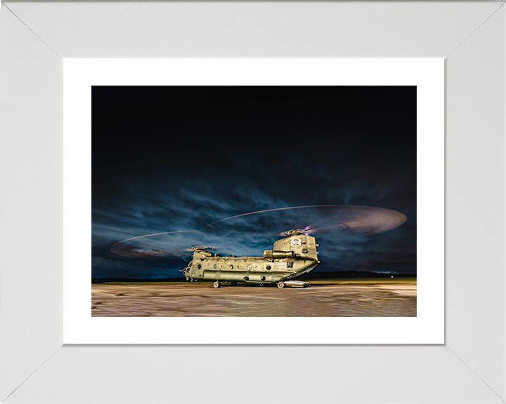 RAF Chinook Helicopter Night Takeoff Photo Print Royal Air Force Aircraft Wall Art Aviation Decor Posters, Prints, & Visual Artwork Hampshire Prints 10 x 8 White Frame Yes