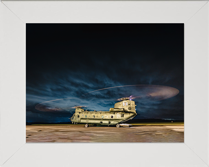 RAF Chinook Helicopter Night Takeoff Photo Print Royal Air Force Aircraft Wall Art Aviation Decor Posters, Prints, & Visual Artwork Hampshire Prints 10 x 8 White Frame No
