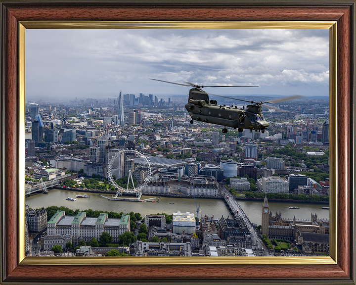 RAF Chinook Helicopter Over London Photo Print Royal Air Force Aircraft Wall Art Aviation Decor Poster Posters, Prints, & Visual Artwork Hampshire Prints 10 x 8 Classic Frame No