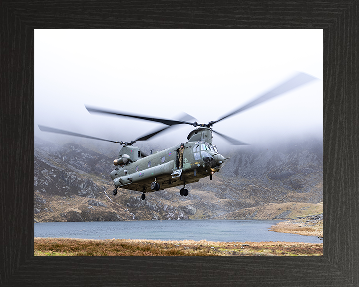 RAF Chinook Helicopter Over Snowdonia Photo Print Royal Air Force Aircraft Wall Art Aviation Decor Posters, Prints, & Visual Artwork Hampshire Prints 10 x 8 Black Frame No