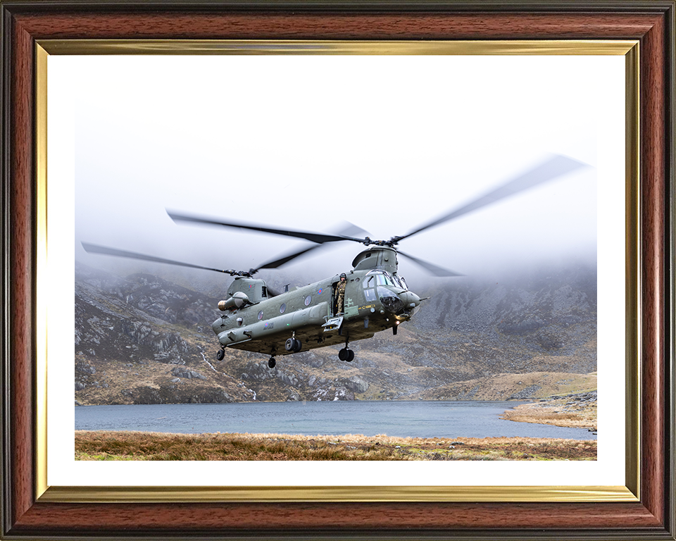 RAF Chinook Helicopter Over Snowdonia Photo Print Royal Air Force Aircraft Wall Art Aviation Decor Posters, Prints, & Visual Artwork Hampshire Prints 10 x 8 Classic Frame Yes