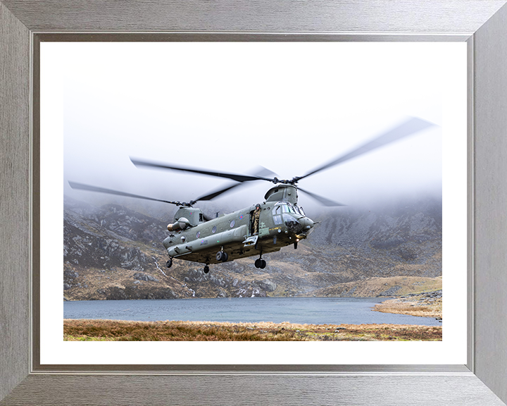 RAF Chinook Helicopter Over Snowdonia Photo Print Royal Air Force Aircraft Wall Art Aviation Decor Posters, Prints, & Visual Artwork Hampshire Prints 10 x 8 Silver Frame Yes