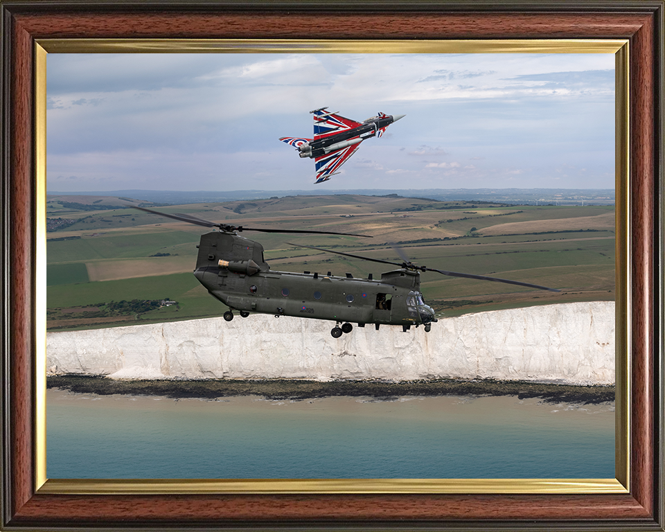 RAF Chinook Helicopter and Typhoon Jet Royal Air Force Aircraft Photo Print Wall Art Aviation Decor UK Posters, Prints, & Visual Artwork Hampshire Prints 10 x 8 Classic Frame No