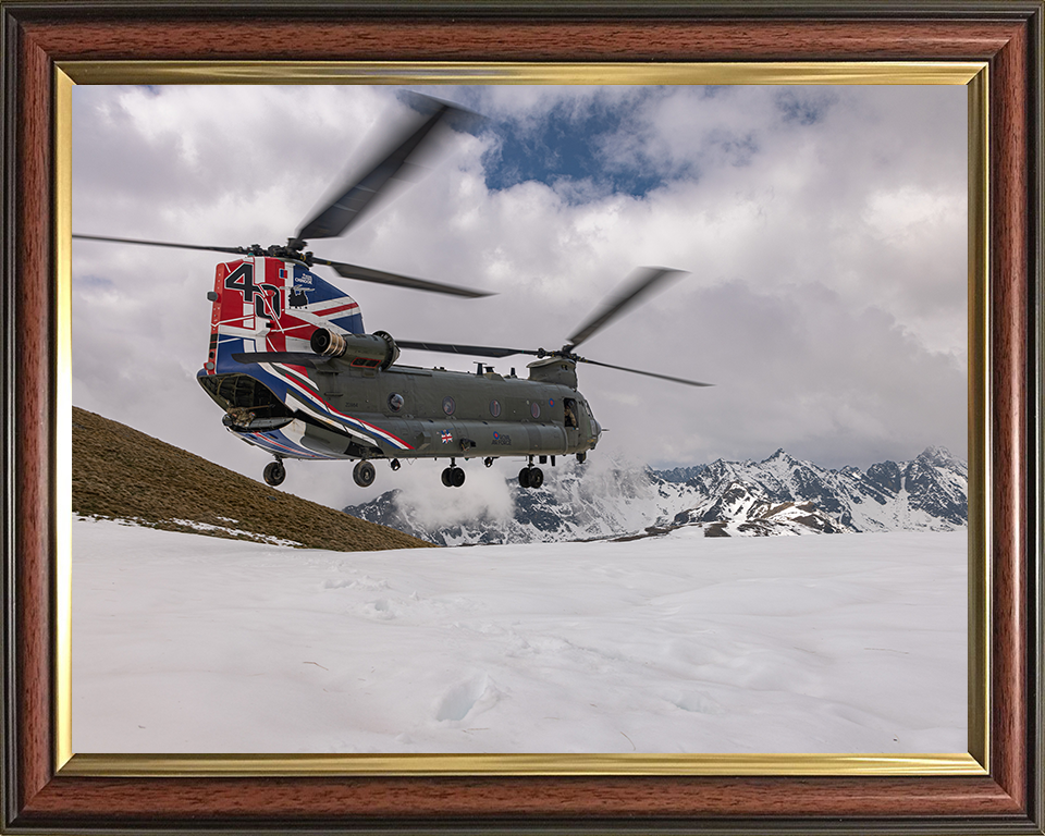 RAF Chinook Helicopter with Union Jack Photo Print Royal Air Force Aircraft Wall Art Aviation Decor Posters, Prints, & Visual Artwork Hampshire Prints 10 x 8 Classic Frame No