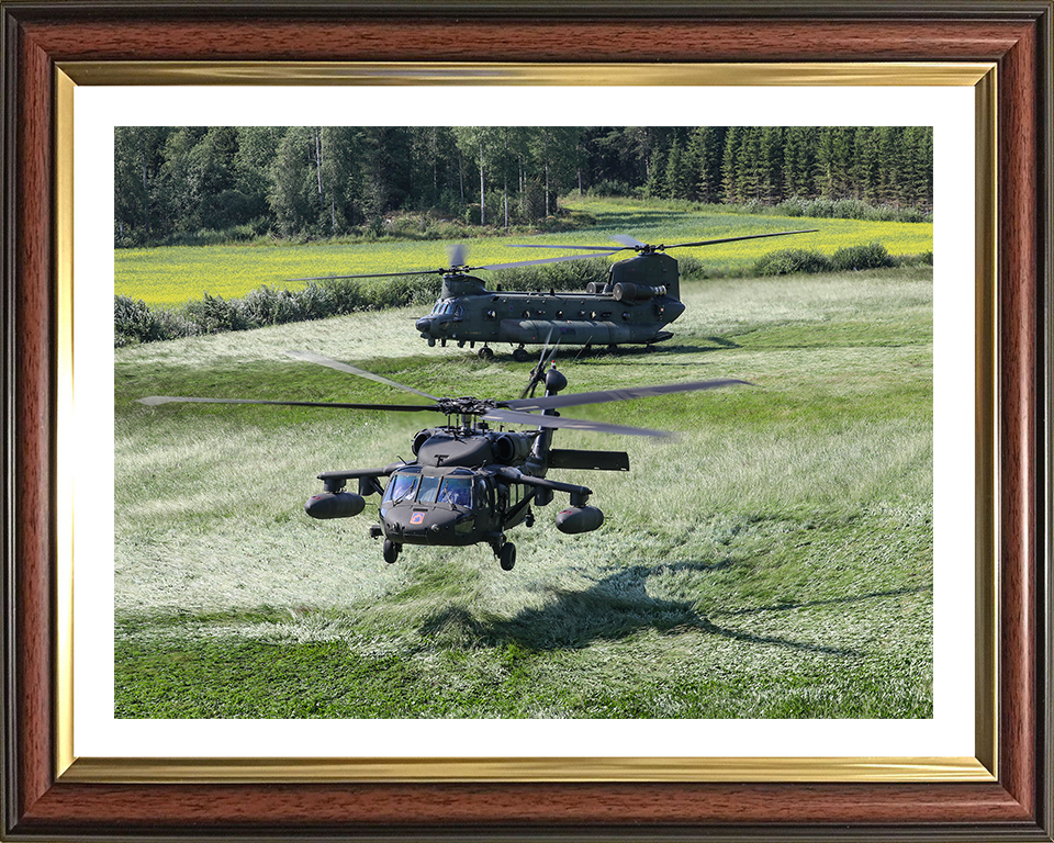 RAF Chinook and US Army UH60 Blackhawk Helicopters Photo Print Royal Air Force Aircraft Wall Art Aviation Decor Posters, Prints, & Visual Artwork Hampshire Prints 10 x 8 Classic Frame Yes