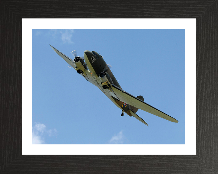 RAF Douglas C-47 Dakota in Flight Photo Print Royal Air Force Aircraft Wall Art Aviation Decor Posters, Prints, & Visual Artwork Hampshire Prints 10 x 8 Black Frame Yes