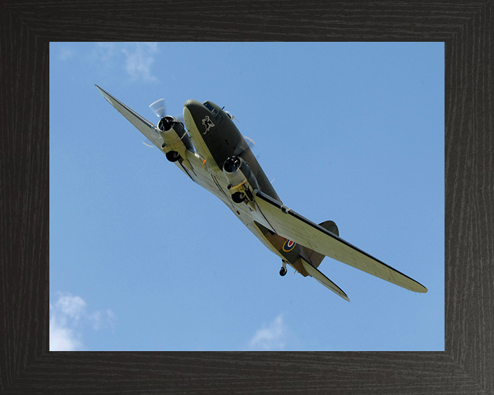 RAF Douglas C-47 Dakota in Flight Photo Print Royal Air Force Aircraft Wall Art Aviation Decor Posters, Prints, & Visual Artwork Hampshire Prints 10 x 8 Black Frame No