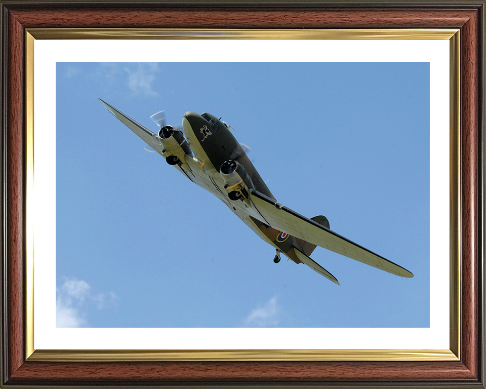 RAF Douglas C-47 Dakota in Flight Photo Print Royal Air Force Aircraft Wall Art Aviation Decor Posters, Prints, & Visual Artwork Hampshire Prints 10 x 8 Classic Frame Yes