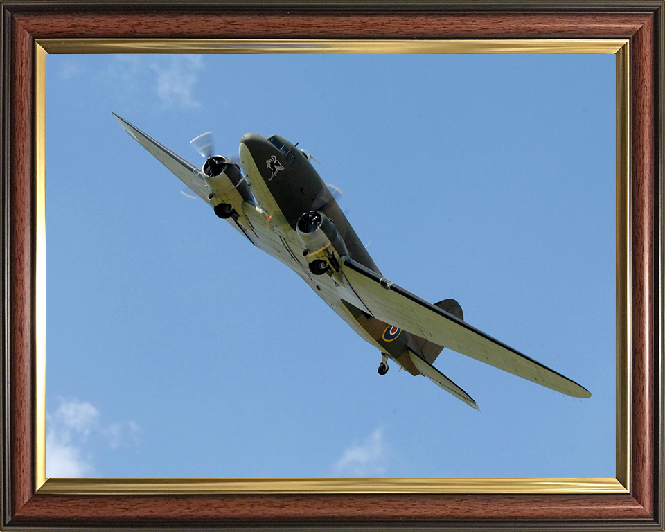 RAF Douglas C-47 Dakota in Flight Photo Print Royal Air Force Aircraft Wall Art Aviation Decor Posters, Prints, & Visual Artwork Hampshire Prints 10 x 8 Classic Frame No