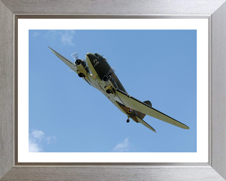 RAF Douglas C-47 Dakota in Flight Photo Print Royal Air Force Aircraft Wall Art Aviation Decor Posters, Prints, & Visual Artwork Hampshire Prints 10 x 8 Silver Frame Yes