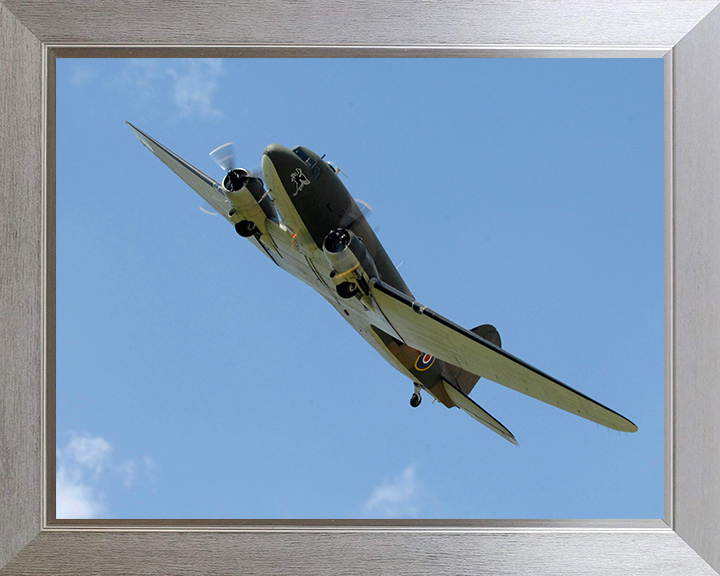 RAF Douglas C-47 Dakota in Flight Photo Print Royal Air Force Aircraft Wall Art Aviation Decor Posters, Prints, & Visual Artwork Hampshire Prints 10 x 8 Silver Frame No