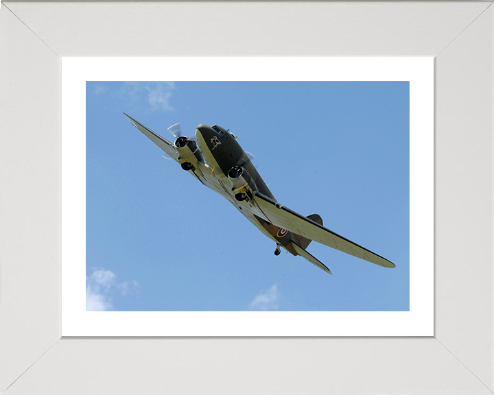 RAF Douglas C-47 Dakota in Flight Photo Print Royal Air Force Aircraft Wall Art Aviation Decor Posters, Prints, & Visual Artwork Hampshire Prints 10 x 8 White Frame Yes