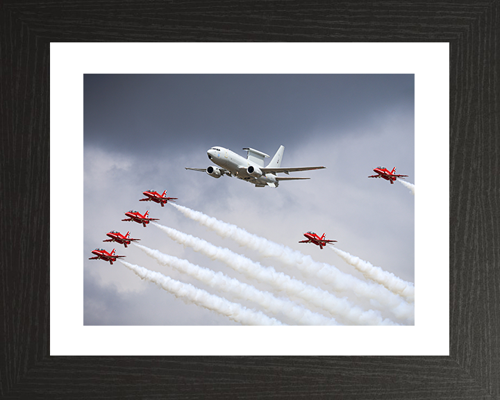 RAF E-7 Wedgetail AEW Mk1 and Red Arrows Photo Print Aerobatic Display Wall Art Aviation Decor Posters, Prints, & Visual Artwork Hampshire Prints 10 x 8 Black Frame Yes