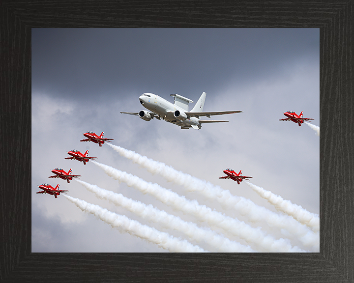 RAF E-7 Wedgetail AEW Mk1 and Red Arrows Photo Print Aerobatic Display Wall Art Aviation Decor Posters, Prints, & Visual Artwork Hampshire Prints 10 x 8 Black Frame No