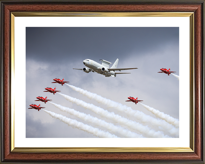 RAF E-7 Wedgetail AEW Mk1 and Red Arrows Photo Print Aerobatic Display Wall Art Aviation Decor Posters, Prints, & Visual Artwork Hampshire Prints 10 x 8 Classic Frame Yes