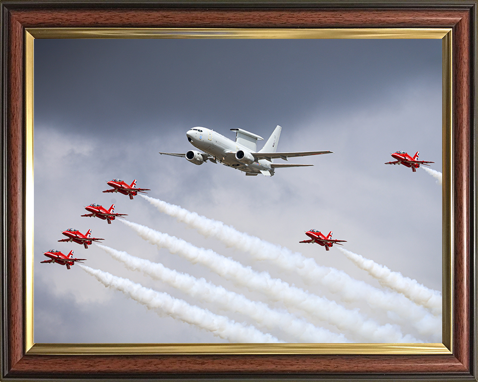 RAF E-7 Wedgetail AEW Mk1 and Red Arrows Photo Print Aerobatic Display Wall Art Aviation Decor Posters, Prints, & Visual Artwork Hampshire Prints 10 x 8 Classic Frame No