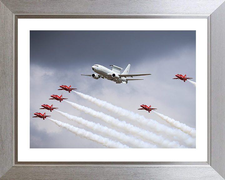 RAF E-7 Wedgetail AEW Mk1 and Red Arrows Photo Print Aerobatic Display Wall Art Aviation Decor Posters, Prints, & Visual Artwork Hampshire Prints 10 x 8 Silver Frame Yes